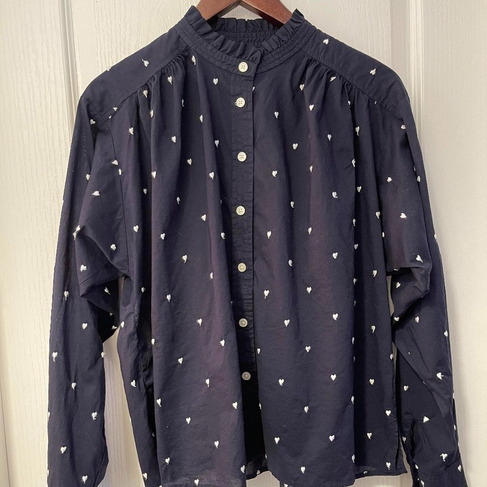 Never-Worn Ann Taylor LOFT Embroidered Heart Button-Down Blouse, Size Small.